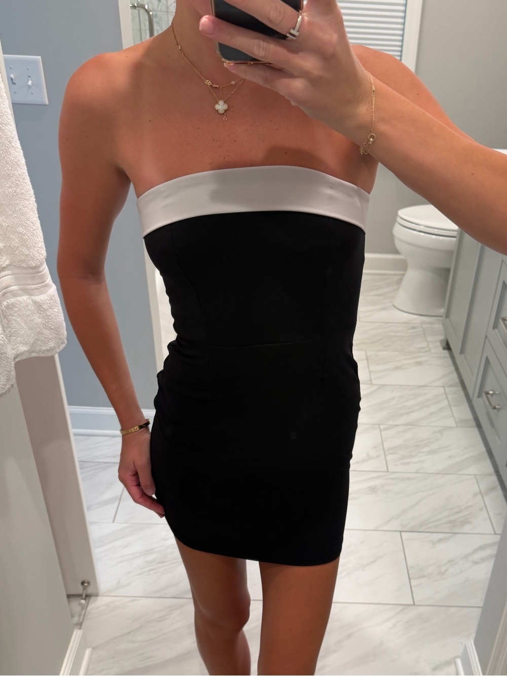 Edikted Black and White Strapless Mini Dress